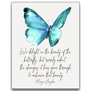 maya angelou quote ‘we delight in the beauty of the butterfly”’ watercolor wall art | bright neutral 11×14 unframed print – bohemian, positive, inspirational, typography, motivational home decor