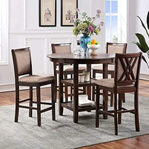 New Classic Furniture Amy 5-Piece Counter Dining Table Set, Cherry