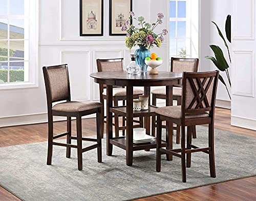 New Classic Furniture Amy 5-Piece Counter Dining Table Set, Cherry