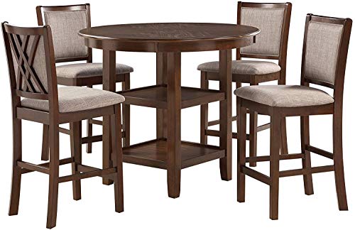 New Classic Furniture Amy 5-Piece Counter Dining Table Set, Cherry