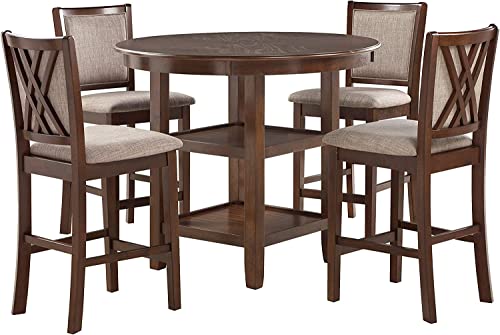 New Classic Furniture Amy 5-Piece Counter Dining Table Set, Cherry