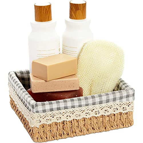 Set of 3 Rectangular Wicker Baskets with Removable Liner, Woven Storage Shelves (3 Sizes)