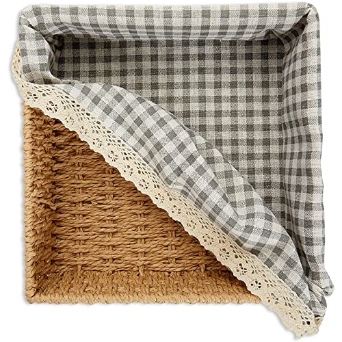 Set of 3 Rectangular Wicker Baskets with Removable Liner, Woven Storage Shelves (3 Sizes)