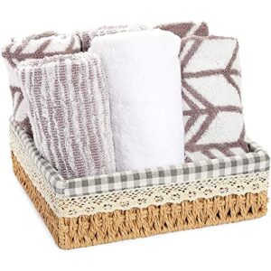 Set of 3 Rectangular Wicker Baskets with Removable Liner, Woven Storage Shelves (3 Sizes)