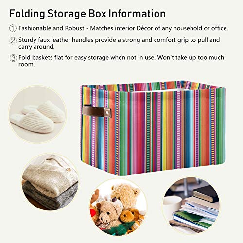 Mazeann Cinco De Mayo Serape Stripes Storage Basket Bin Collapsible Foldable for Clothes Toys Storage Cabinets Waterproof Storage Box 15 x 11 x 9.5 inches, Mexican Sarape Fiesta, 1PC