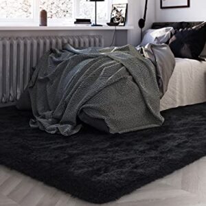 HOMORE Luxury Fluffy Area Rug Modern Shag Rugs for Bedroom Living Room, Super Soft and Comfy Carpet, Cute Carpets for Kids Nursery Girls Home, 4x6 Feet Black