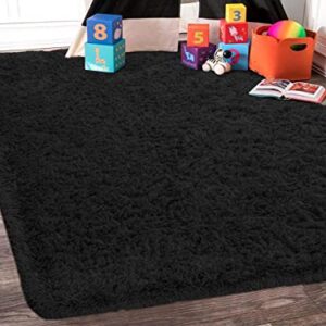 HOMORE Luxury Fluffy Area Rug Modern Shag Rugs for Bedroom Living Room, Super Soft and Comfy Carpet, Cute Carpets for Kids Nursery Girls Home, 4x6 Feet Black