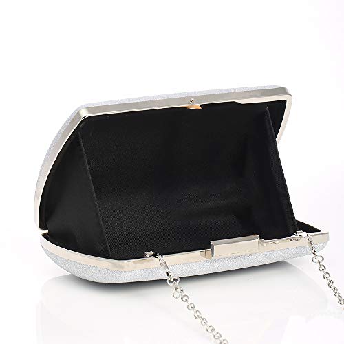 Silver Clutch Bag for Women Evening Handbags Sparkling Glitter Purse Elegant Shoulder Bag for Dance Wedding Bridal Graduation Party Crossbodybag