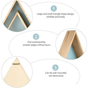 VOSAREA 2Pcs Wood Triangle Floating Shelf Wall Mount Geometric Wooden Box Hanging Shadow Boxes Display Rack Wall Decor for Bedroom Nursery Living Room