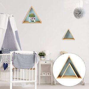 VOSAREA 2Pcs Wood Triangle Floating Shelf Wall Mount Geometric Wooden Box Hanging Shadow Boxes Display Rack Wall Decor for Bedroom Nursery Living Room