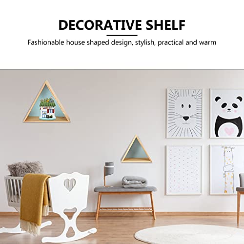 VOSAREA 2Pcs Wood Triangle Floating Shelf Wall Mount Geometric Wooden Box Hanging Shadow Boxes Display Rack Wall Decor for Bedroom Nursery Living Room