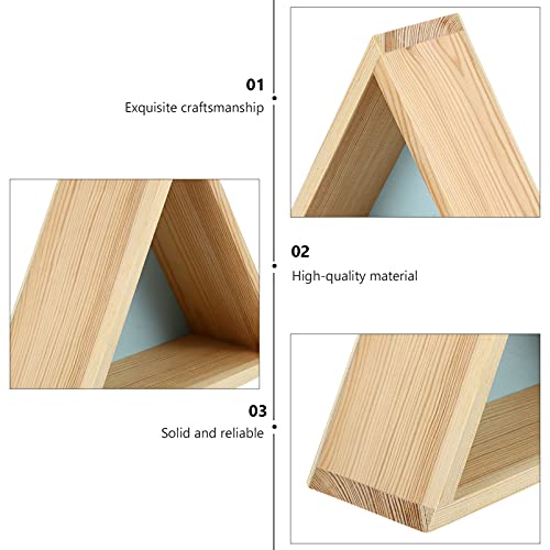 VOSAREA 2Pcs Wood Triangle Floating Shelf Wall Mount Geometric Wooden Box Hanging Shadow Boxes Display Rack Wall Decor for Bedroom Nursery Living Room