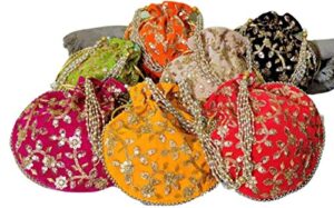 5 pieces india gift hub indian handmade women’s velvet embroidered potli purse bag pouch drawstring bag
