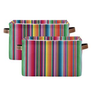 Mazeann Cinco De Mayo Serape Stripes Storage Basket Bin Collapsible Foldable for Clothes Toys Storage Cabinets Waterproof Storage Box 15 x 11 x 9.5 inches, Mexican Sarape Fiesta, 2PCS