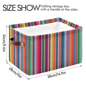 Mazeann Cinco De Mayo Serape Stripes Storage Basket Bin Collapsible Foldable for Clothes Toys Storage Cabinets Waterproof Storage Box 15 x 11 x 9.5 inches, Mexican Sarape Fiesta, 2PCS