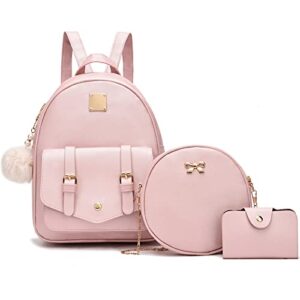 I IHAYNER Girls 3-Pieces Fahsion Leather Backpack Purse Set for Women Rucksack for Ladies Satchel Shoulder Bag Bookbag for Teen Girls Gold Pink