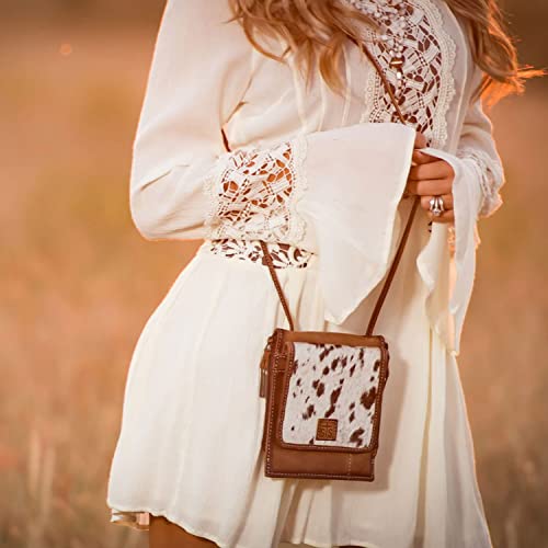 STS Ranchwear Euro Durable Leather Brown Casual Crossbody Bag with Shoulder Strap, Multi Cowhide