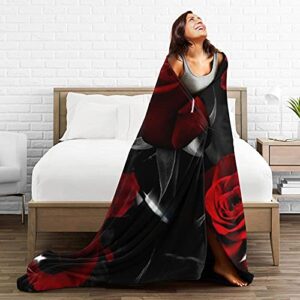 HBNWQUA Red Rose Blanket Throw Super Soft Lightweight Flannel Blanket for Living Room Bedroom Bed Sofa 80x60 inches, Black