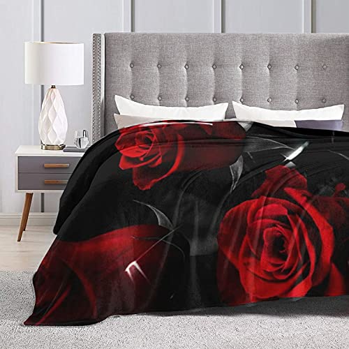 HBNWQUA Red Rose Blanket Throw Super Soft Lightweight Flannel Blanket for Living Room Bedroom Bed Sofa 80x60 inches, Black