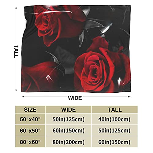 HBNWQUA Red Rose Blanket Throw Super Soft Lightweight Flannel Blanket for Living Room Bedroom Bed Sofa 80x60 inches, Black