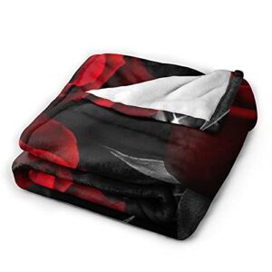 HBNWQUA Red Rose Blanket Throw Super Soft Lightweight Flannel Blanket for Living Room Bedroom Bed Sofa 80x60 inches, Black