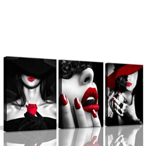 bedroom decor for women red lips black and white bathroom decor wall art red rose fashion room decor office modern art wall decor 3 pieces canvas wall art for kitchen home decorations 12x16inchx3pcs