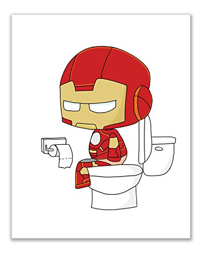 Iron Man Bathroom Photos- Set of 3 (8 inches x 10 inches) Tony Stark Poster Prints