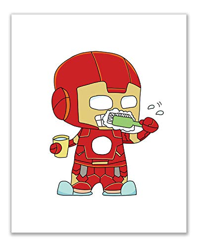 Iron Man Bathroom Photos- Set of 3 (8 inches x 10 inches) Tony Stark Poster Prints