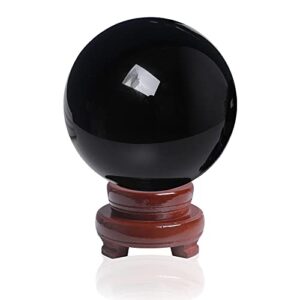 longwin 120mm (4.7 in) divination black crystal ball obsidian healing crystals home decorations meditation ornaments with rotating wooden stand