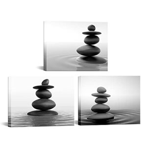 Apicoture Zen Stones Art Wall Decor Pictures - Black And White Canvas Prints For Modern Home Wall Spa Room Bathroom Wall Decorations 12"X 16"X 3 Pieces