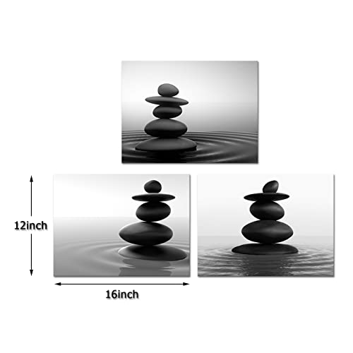 Apicoture Zen Stones Art Wall Decor Pictures - Black And White Canvas Prints For Modern Home Wall Spa Room Bathroom Wall Decorations 12"X 16"X 3 Pieces