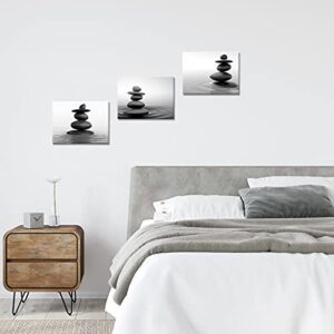 Apicoture Zen Stones Art Wall Decor Pictures - Black And White Canvas Prints For Modern Home Wall Spa Room Bathroom Wall Decorations 12"X 16"X 3 Pieces