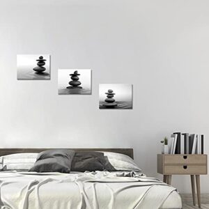 Apicoture Zen Stones Art Wall Decor Pictures - Black And White Canvas Prints For Modern Home Wall Spa Room Bathroom Wall Decorations 12"X 16"X 3 Pieces