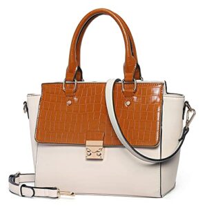 cluci purse and handbags for women vegan faux leather designer ladies convertible shoulder bags tote top handle medium satchel beige with brown
