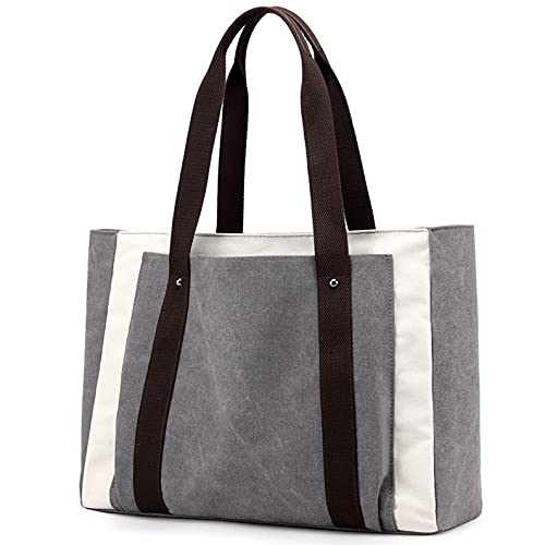 Scioltoo Travel Totes for Women Large Vintage Canvas Multicolor 15.6 inch Shoulder Purses Bag Womens Work Bags Cute School Book Weekender Tote Grey