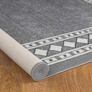 Antep Rugs Alfombras Modern Bordered 5x7 Non-Skid (Non-Slip) Low Profile Pile Rubber Backing Indoor Area Rugs (Gray, 5' x 7')