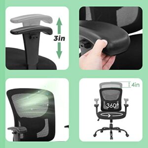 Big and Tall Office Chair 400lbs Desk Chair Mesh Computer Chair with Lumbar Support Wide Seat Adjust Arms Rolling Swivel High Back Task Executive Ergonomic Chair for Home Office (Black)