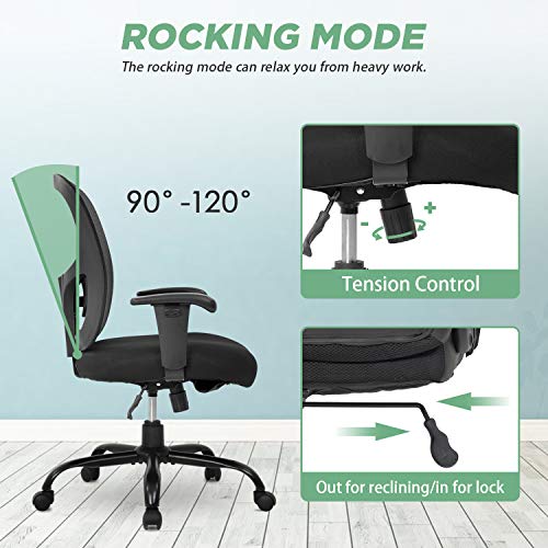 Big and Tall Office Chair 400lbs Desk Chair Mesh Computer Chair with Lumbar Support Wide Seat Adjust Arms Rolling Swivel High Back Task Executive Ergonomic Chair for Home Office (Black)