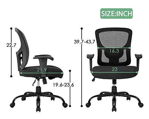 Big and Tall Office Chair 400lbs Desk Chair Mesh Computer Chair with Lumbar Support Wide Seat Adjust Arms Rolling Swivel High Back Task Executive Ergonomic Chair for Home Office (Black)
