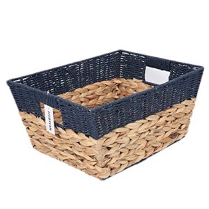 JiaLan Rectangular Seagrass Woven Storage Basket with Cut-out Handles, Natural Straw Baskets for Organization and Storage,Large,15.7 inchesx11.8 inchesx7.8 inches