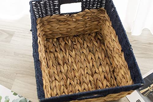 JiaLan Rectangular Seagrass Woven Storage Basket with Cut-out Handles, Natural Straw Baskets for Organization and Storage,Large,15.7 inchesx11.8 inchesx7.8 inches