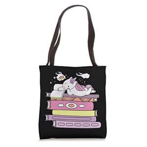 unicorn book reading girl reader future librarian tote bag