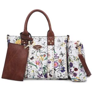 dasein 3pcs women handbag wallet top handle satchel purse hobo crossbody shoulder bag tote bag with studs