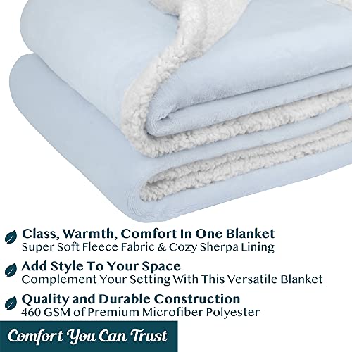 PAVILIA Plush Sherpa Fleece Throw Blanket Light Blue | Soft, Warm, Fuzzy Baby Blue Throw for Couch Sofa | Solid Reversible Cozy Microfiber Fluffy Blanket, 50x60