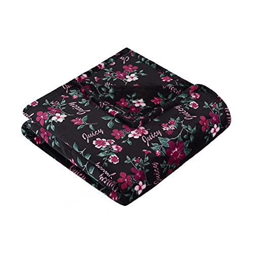 Juicy Couture - Throw Blanket | Garden Floral | Plush and Cozy | Decorative Blankets for Sofas, Chairs and Beds| Luxurious and Soft | Chic Home Decor | Measures 50" x 70" | Black