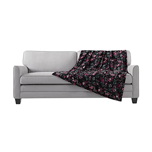 Juicy Couture - Throw Blanket | Garden Floral | Plush and Cozy | Decorative Blankets for Sofas, Chairs and Beds| Luxurious and Soft | Chic Home Decor | Measures 50" x 70" | Black