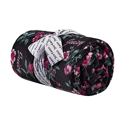 Juicy Couture - Throw Blanket | Garden Floral | Plush and Cozy | Decorative Blankets for Sofas, Chairs and Beds| Luxurious and Soft | Chic Home Decor | Measures 50" x 70" | Black