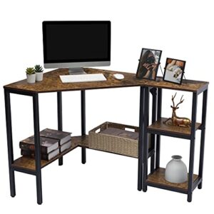 LAVIEVERT Corner Desk, Triangle Computer Desk with Storage Shelves, Laptop PC Table Writing Study Table Workstation for Home & Office - Rustic Brown