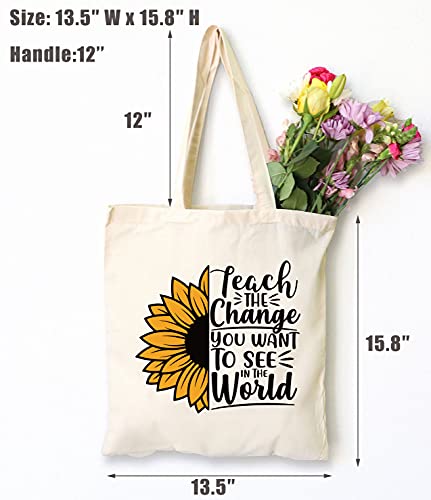 Teach the Change You Want to See in the World - Shoulder Bag Shopping Bag Tote Bag - Appreciation Gifts for Teachers - Birthday Christmas Back To School Gift for Teacher