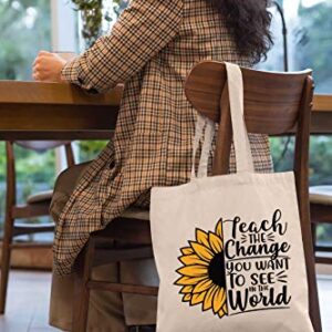 Teach the Change You Want to See in the World - Shoulder Bag Shopping Bag Tote Bag - Appreciation Gifts for Teachers - Birthday Christmas Back To School Gift for Teacher